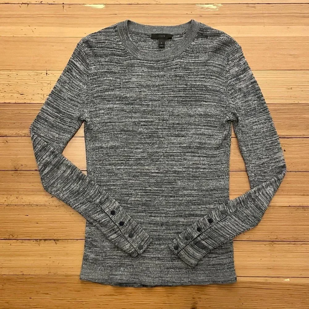 J. Crew ribbed pullover sweater with snap sleeves. Size S.